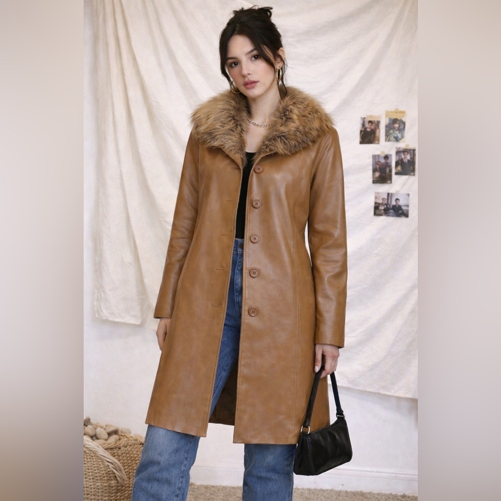 Misdemeanor Jacket Womens Medium Faux Leather Y2K 90s Fur Trench